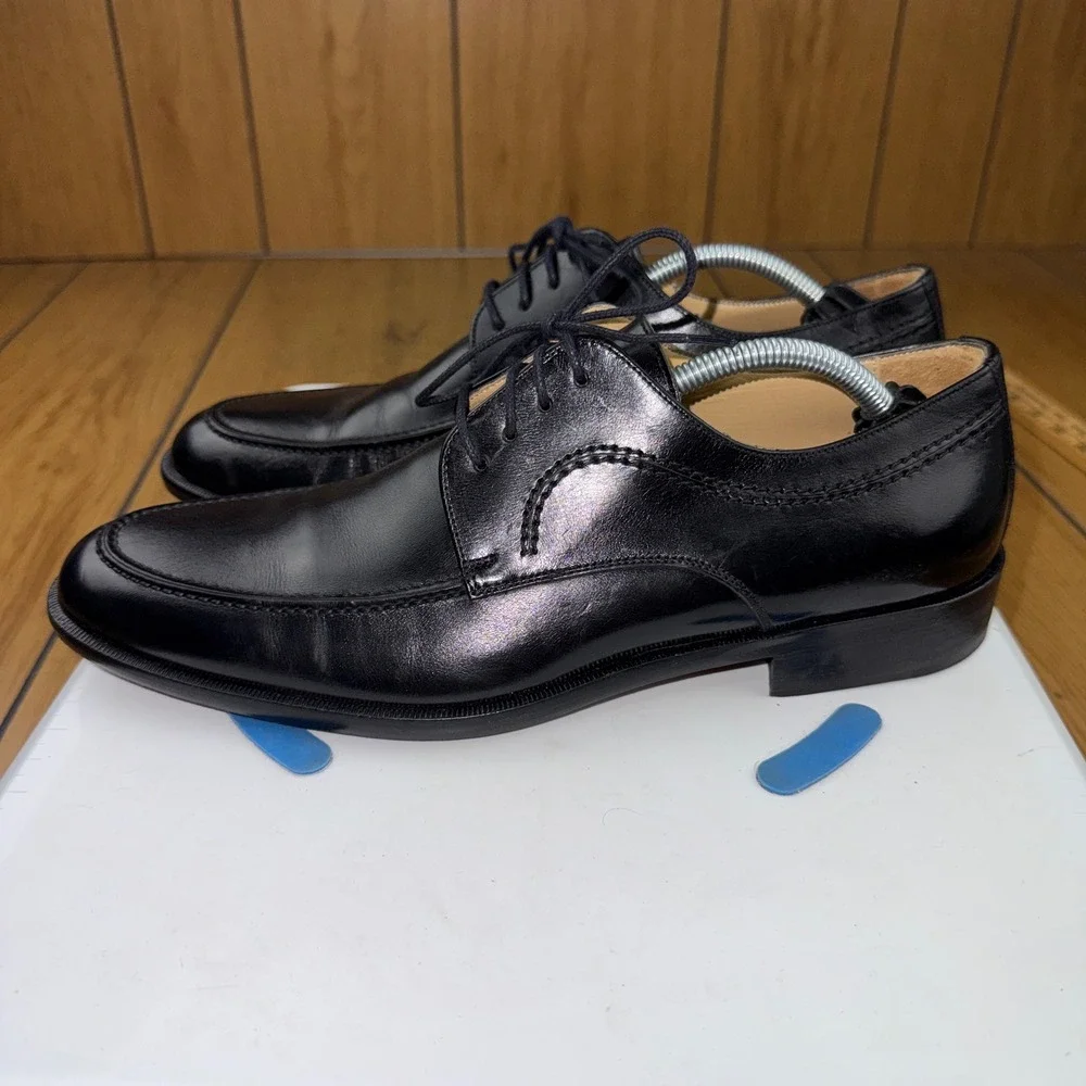 Johnston & Murphy Signature Black Leather Moc Toe Derby Shoes Italy Size 8 M